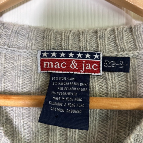 VTG Mac Jac Fair Isle Sweater Women Large Gray Wool Angora Rabbit Hair Cabincore - Picture 3 of 6
